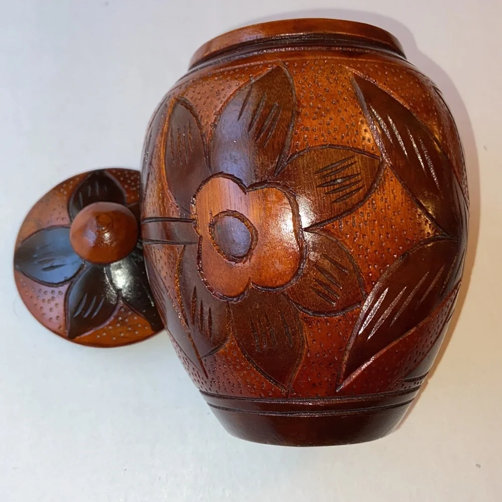 Jamaican Hand Carved Tropical Wood Jars